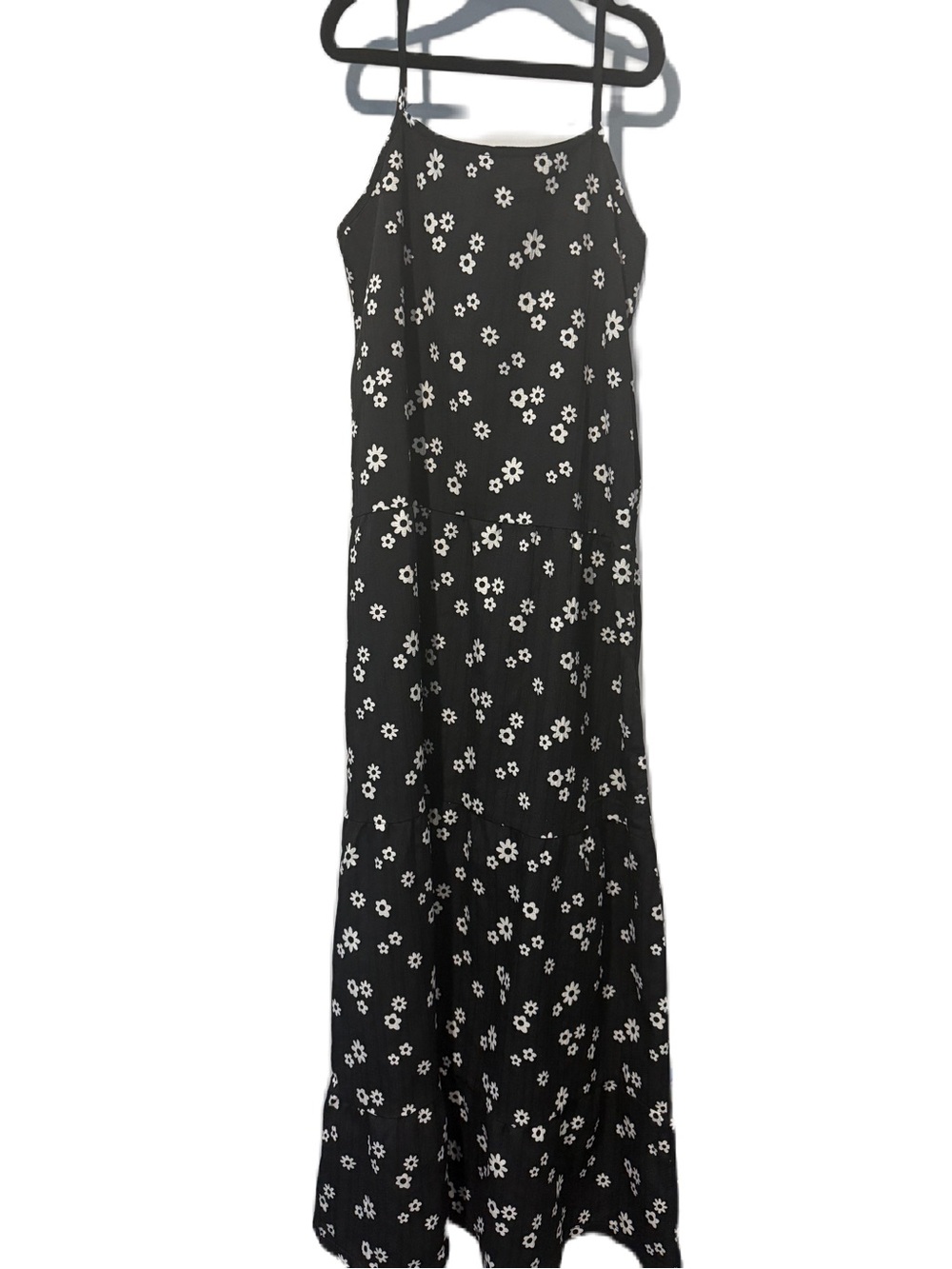 Tottini girls sz 12 Black Floral Spaghetti-Strap Maxi Dress - White Daisy Print